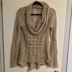 FREE People Open Knit Cowl Neck Asymmetrical Sweater Size M